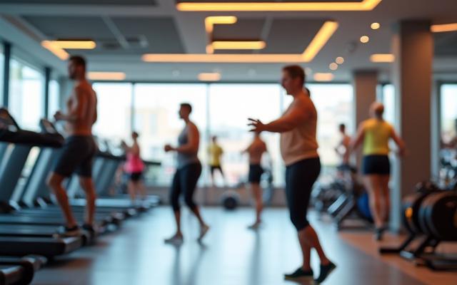 Interior de un gimnasio moderno con personas haciendo ejercicio.